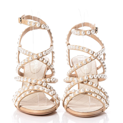 Chanel Goatskin Quilted Pearl Sandals 36 Beige 2 of 11
