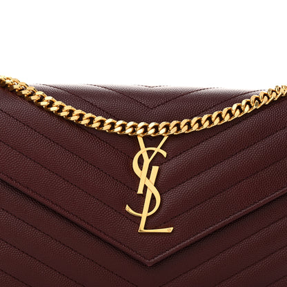 Saint Laurent Grain De Poudre Matelasse Chevron Monogram Chain Wallet Rouge Legion 8 of 11