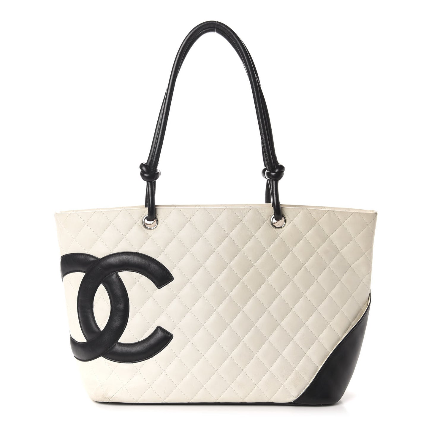 Calfskin Quilted Large Cambon Tote White Black