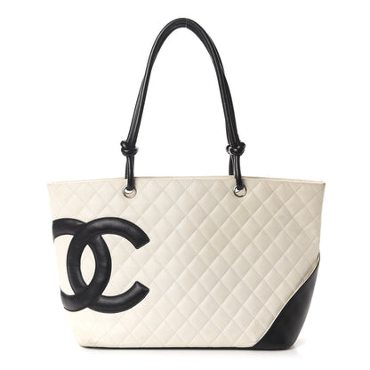 Chanel Calfskin Quilted Large Cambon Tote White Black 1 of 12