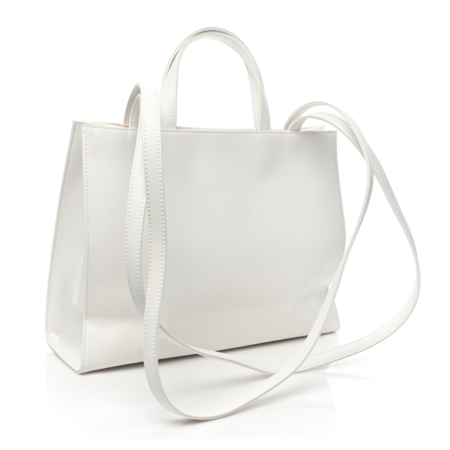 Vegan Leather Medium Shopping Bag White