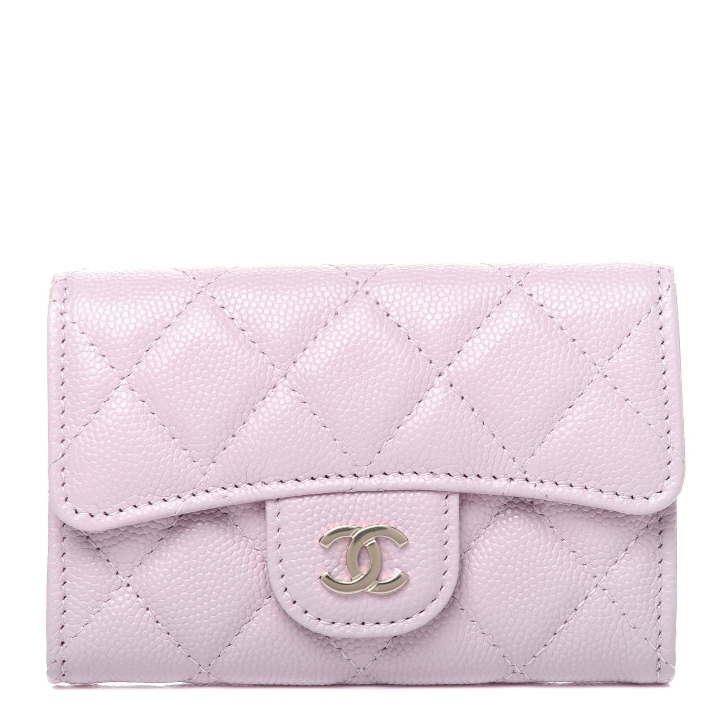 Caviar Quilted Flap Card Holder Wallet Light Pink