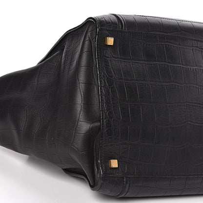 Celine Crocodile Embossed Calfskin Medium Phantom Luggage Black 15 of 17