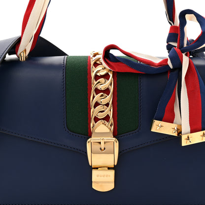 Gucci Vitello Fontanella Web Small Sylvie Shoulder Bag Blue Agata 8 of 10