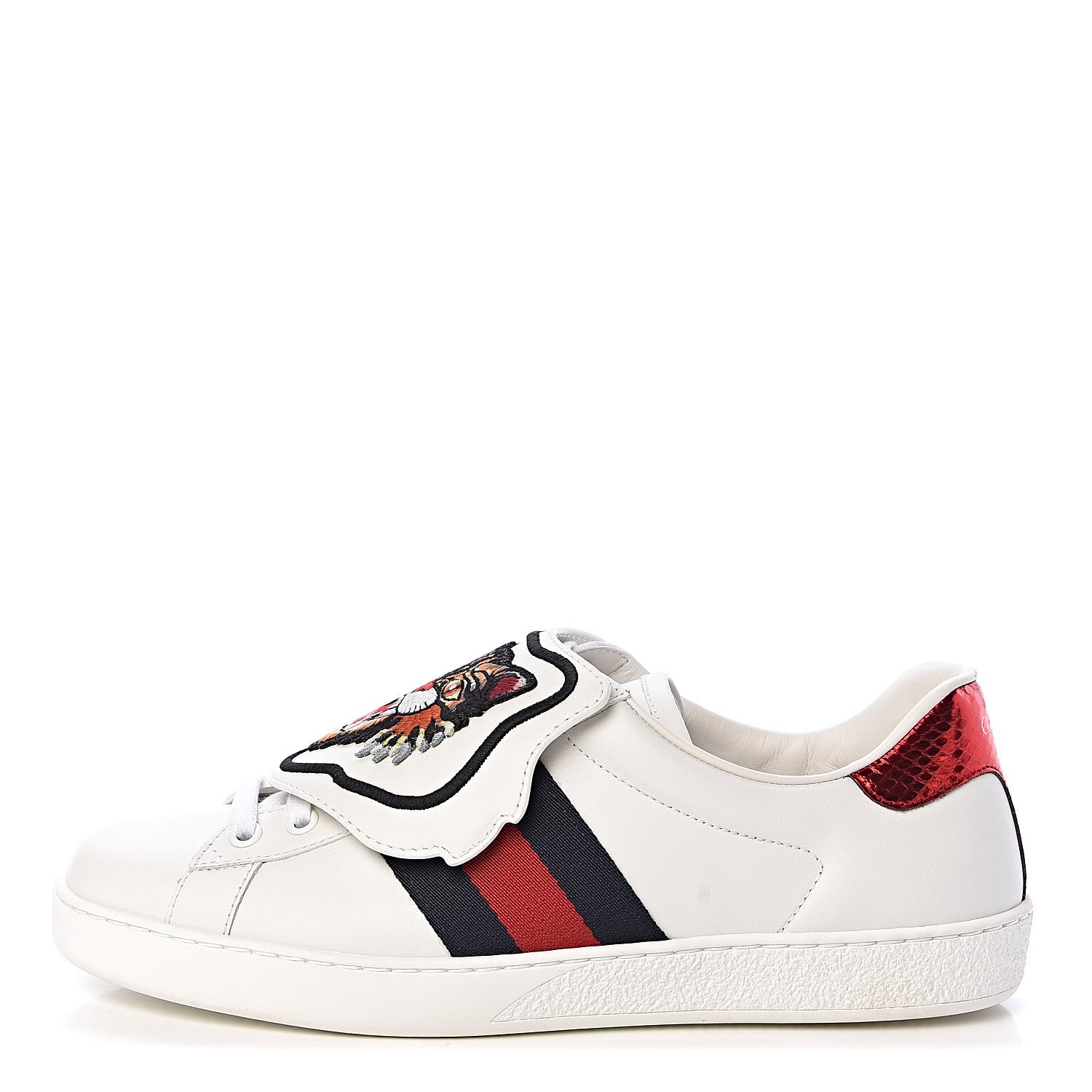 Gucci Calfskin Ayers Web Angry Cat Embroidered Mens Ace Sneakers 6.5 White 1 of 12