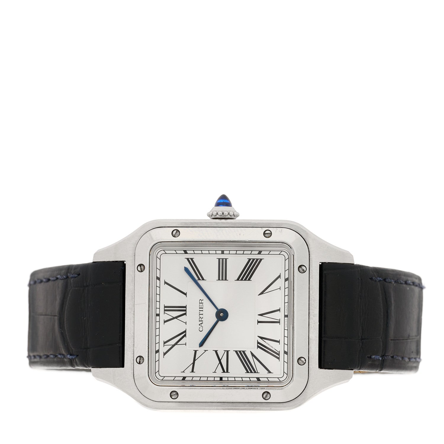 Cartier Stainless Steel Alligator 31.4mm Santos Dumont Quartz Watch Blue 3 of 10