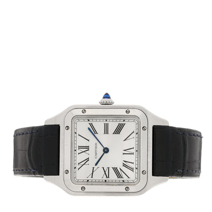 Cartier Stainless Steel Alligator 31.4mm Santos Dumont Quartz Watch Blue 3 of 10
