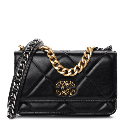 Chanel Goatskin Quilted 19 Wallet On Chain WOC Black 1 of 13