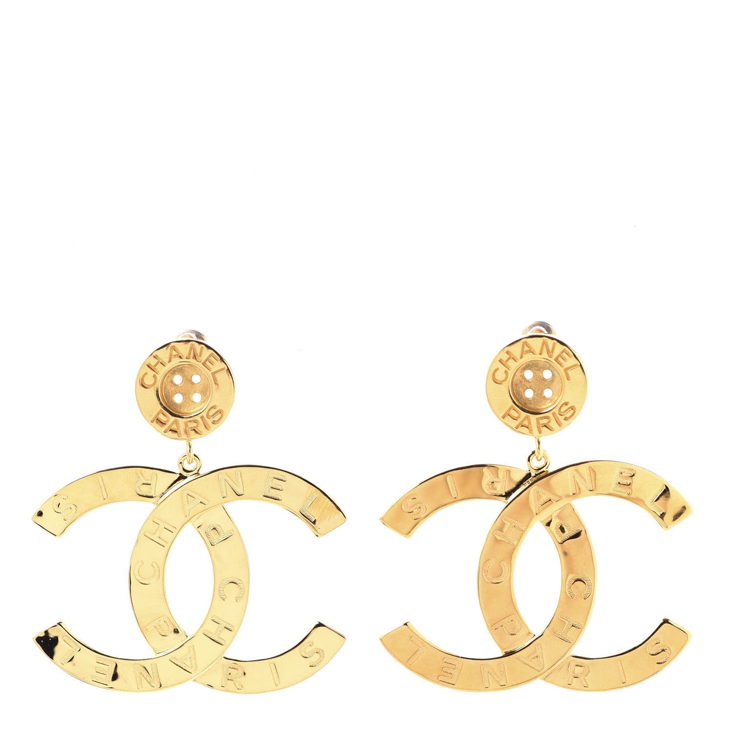 Metal Large Paris Button Earrings Gold
