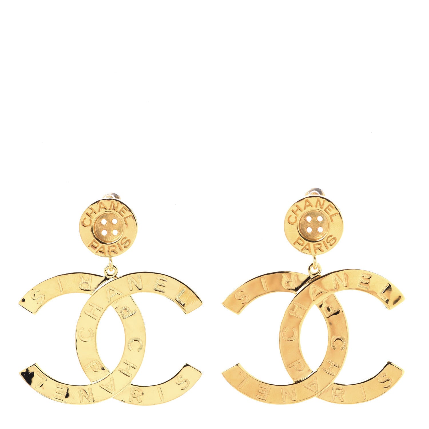 Chanel Metal Large Paris Button Earrings Gold 1 of 5