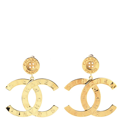 Chanel Metal Large Paris Button Earrings Gold 1 of 5