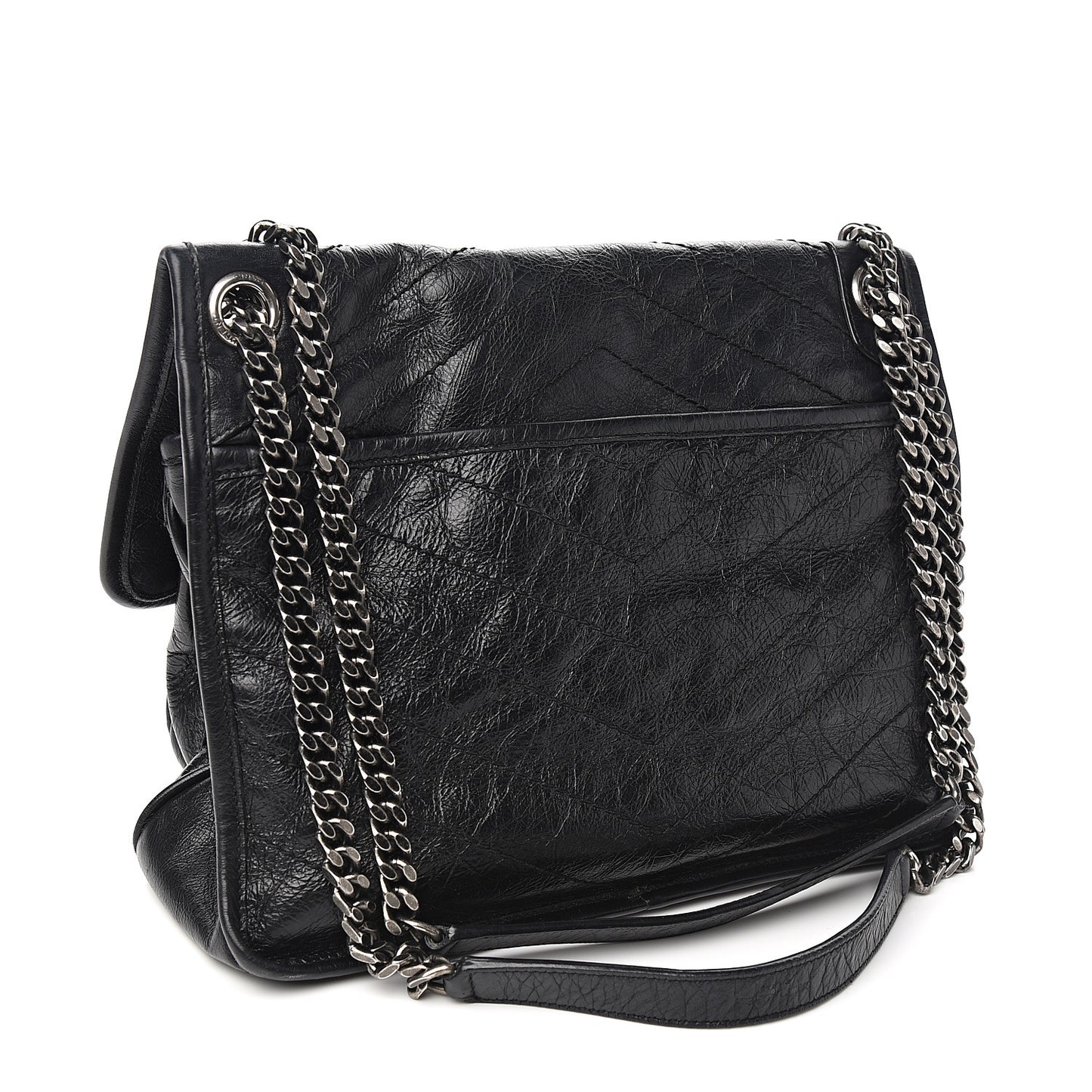 Crinkled Calfskin Matelasse Monogram Medium Niki Chain Satchel Black