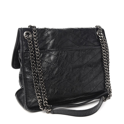 Saint Laurent Crinkled Calfskin Matelasse Monogram Medium Niki Chain Satchel Black 2 of 10