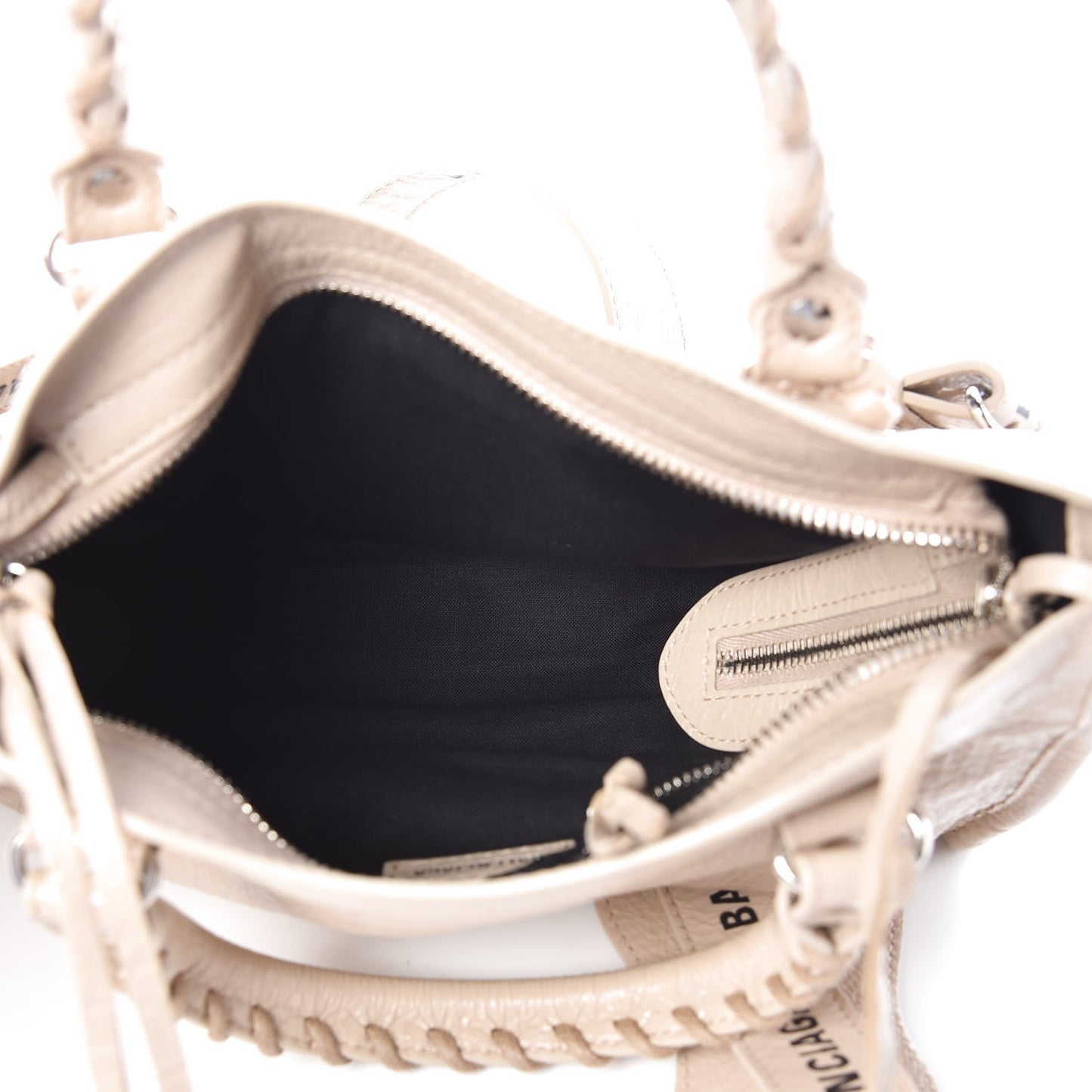 Agneau Classic Silver Hardware Mini City Logo Strap Beige Tapioca