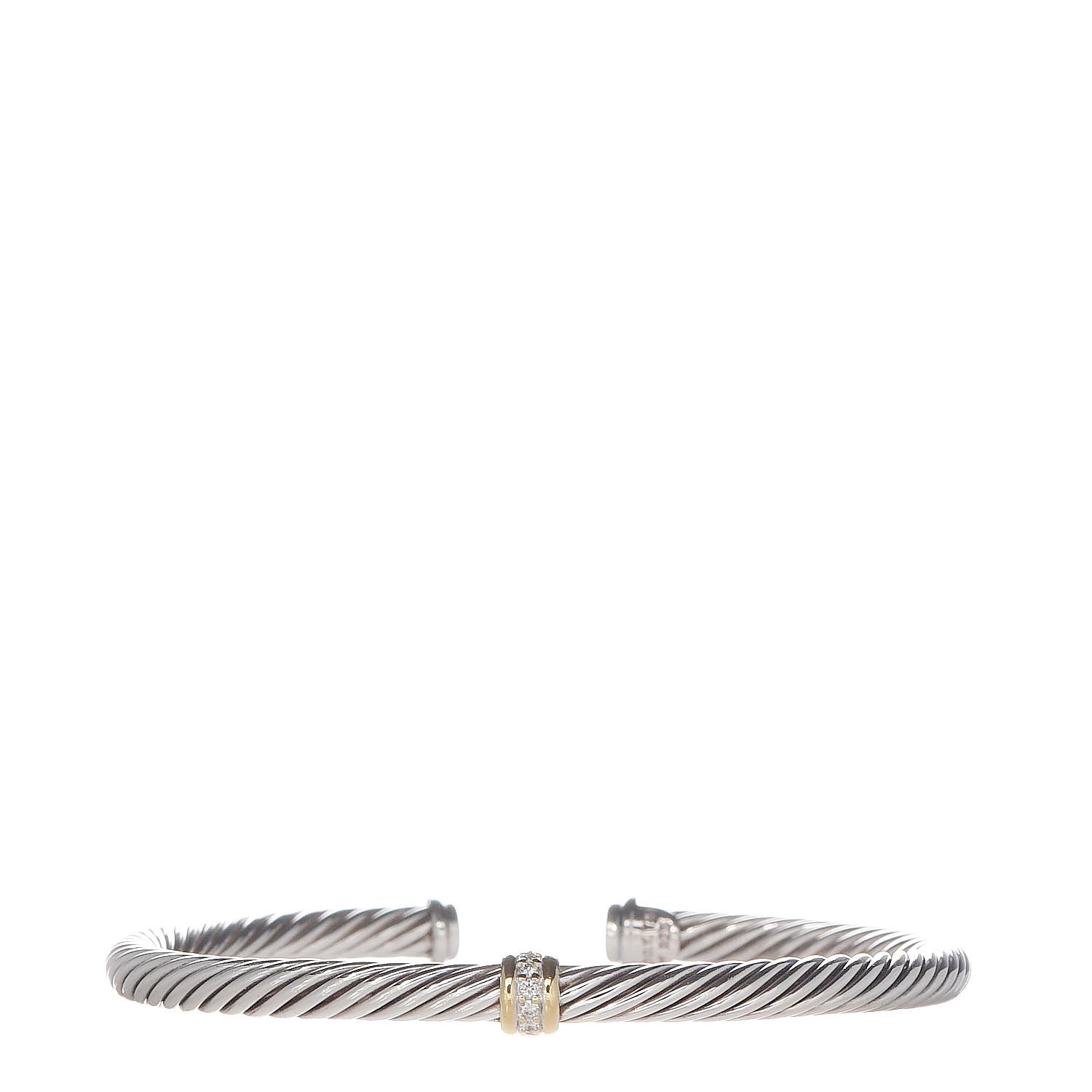 David Yurman Sterling Silver 18K Yellow Gold Diamond 4mm Cable Classics Single Station Bracelet 1 of 5