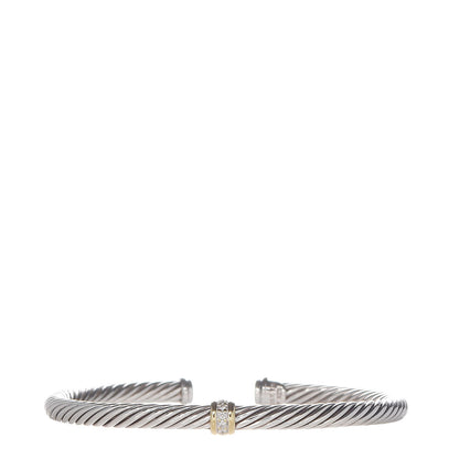 David Yurman Sterling Silver 18K Yellow Gold Diamond 4mm Cable Classics Single Station Bracelet 1 of 5