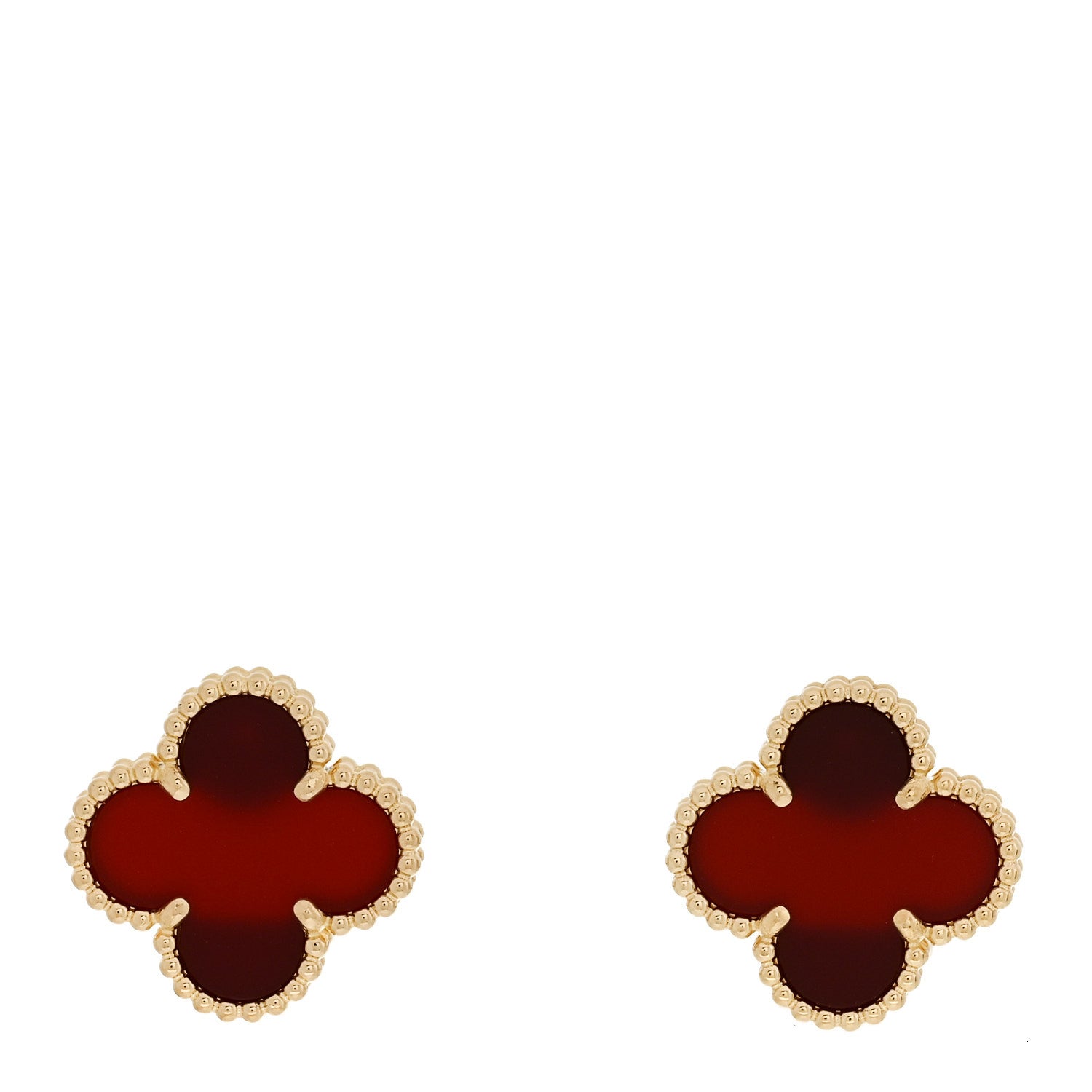 Van Cleef & Arpels 18K Yellow Gold Carnelian Vintage Alhambra Earrings 1 of 5