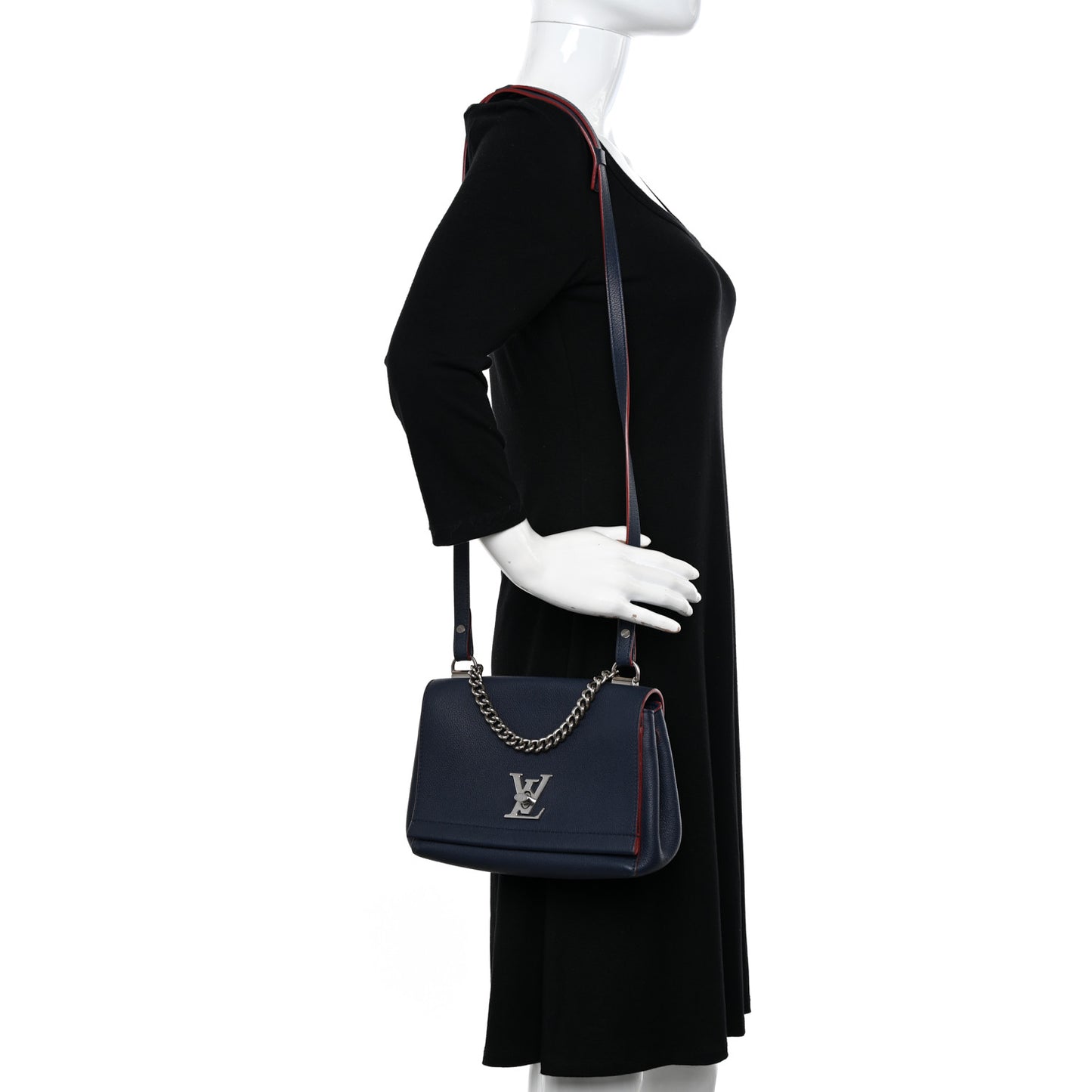 Calfskin Lockme II Chain Bag BB Marine Rouge