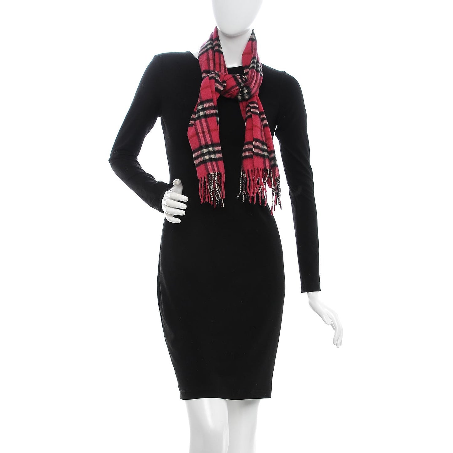Cashmere Wool Giant Check Fringe Scarf Pink