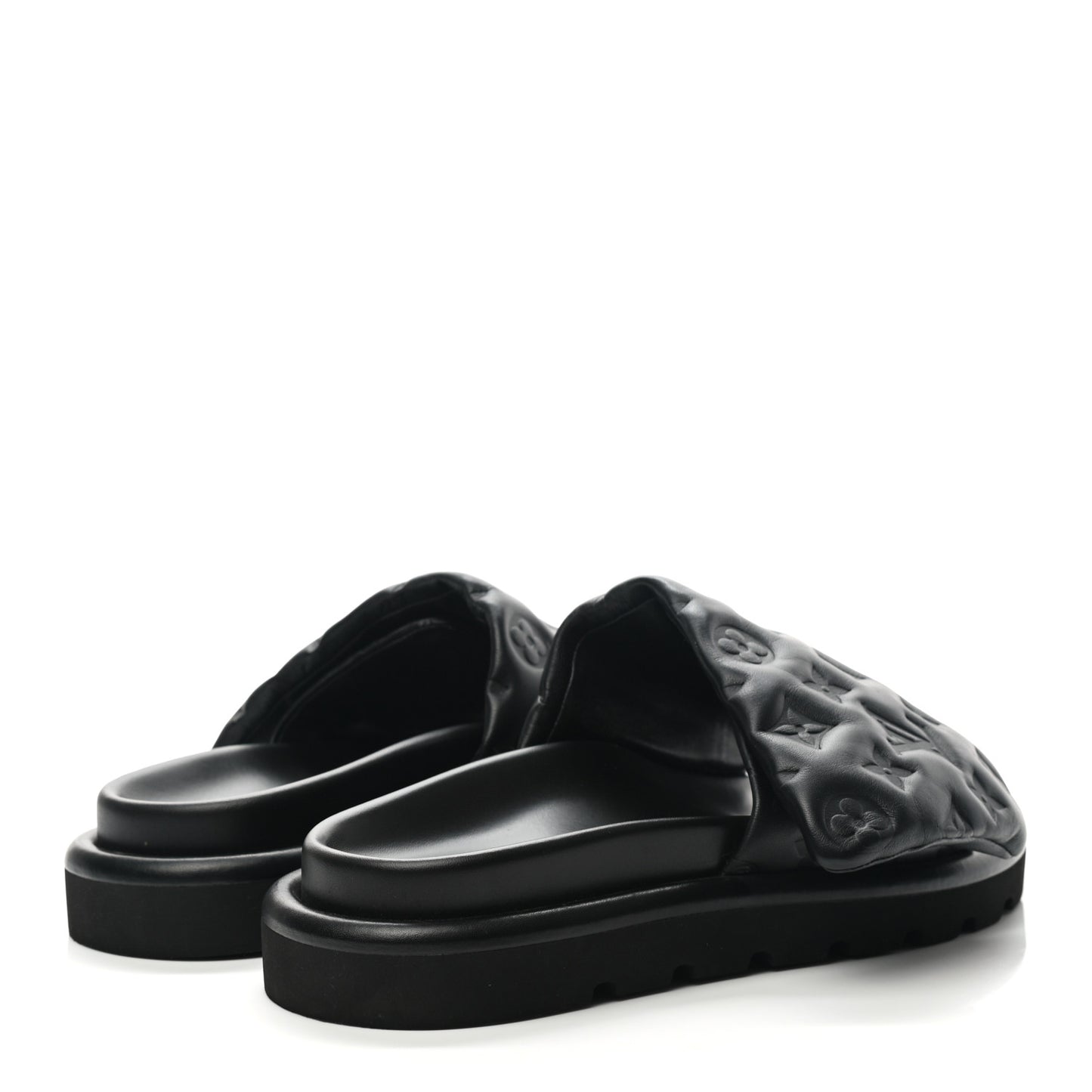 Lambskin Embossed Monogram Pool Pillow Flat Comfort Mule 39 Black