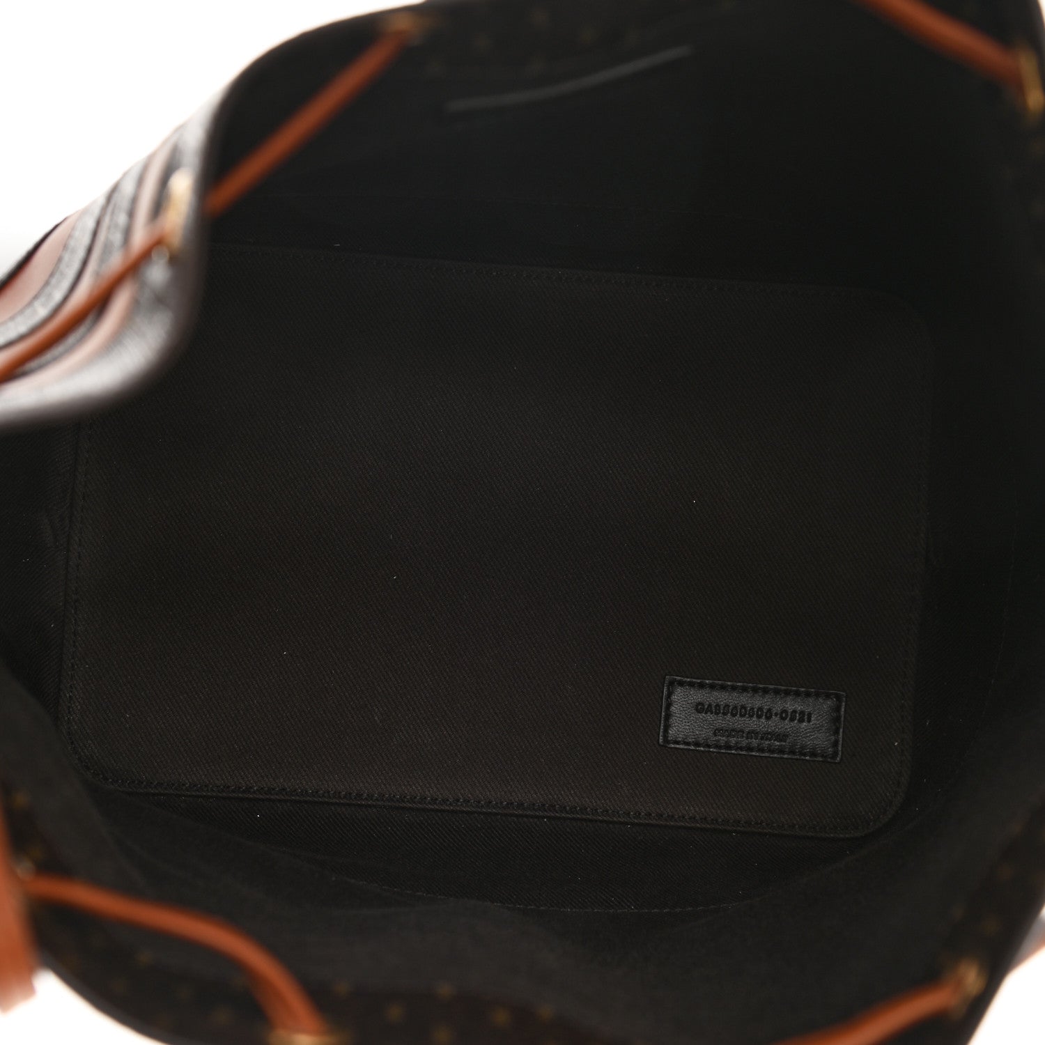 Saint Laurent Canvas Smooth Calfskin Le Monogramme Striped Bucket Bag Brown 6 of 11