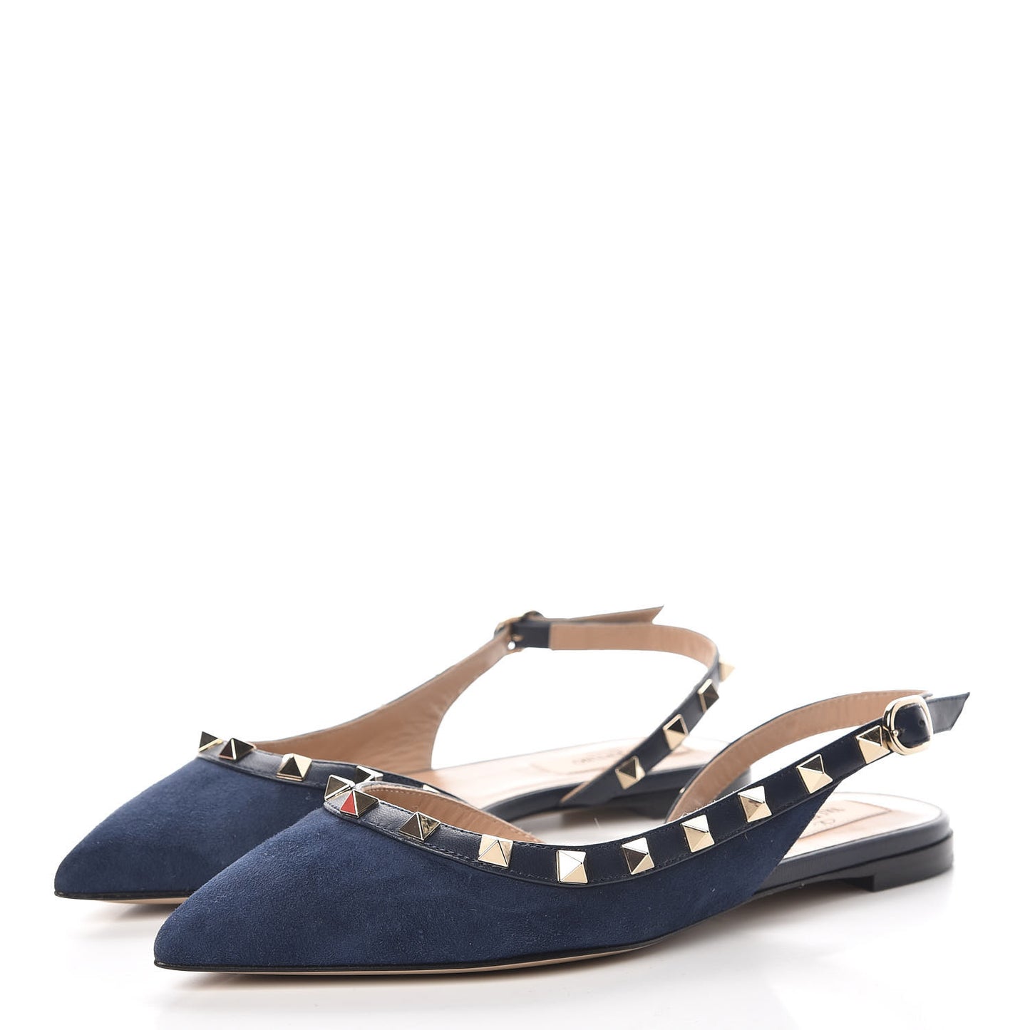 Suede Nappa Rockstud Slingback Flats 35 Marine