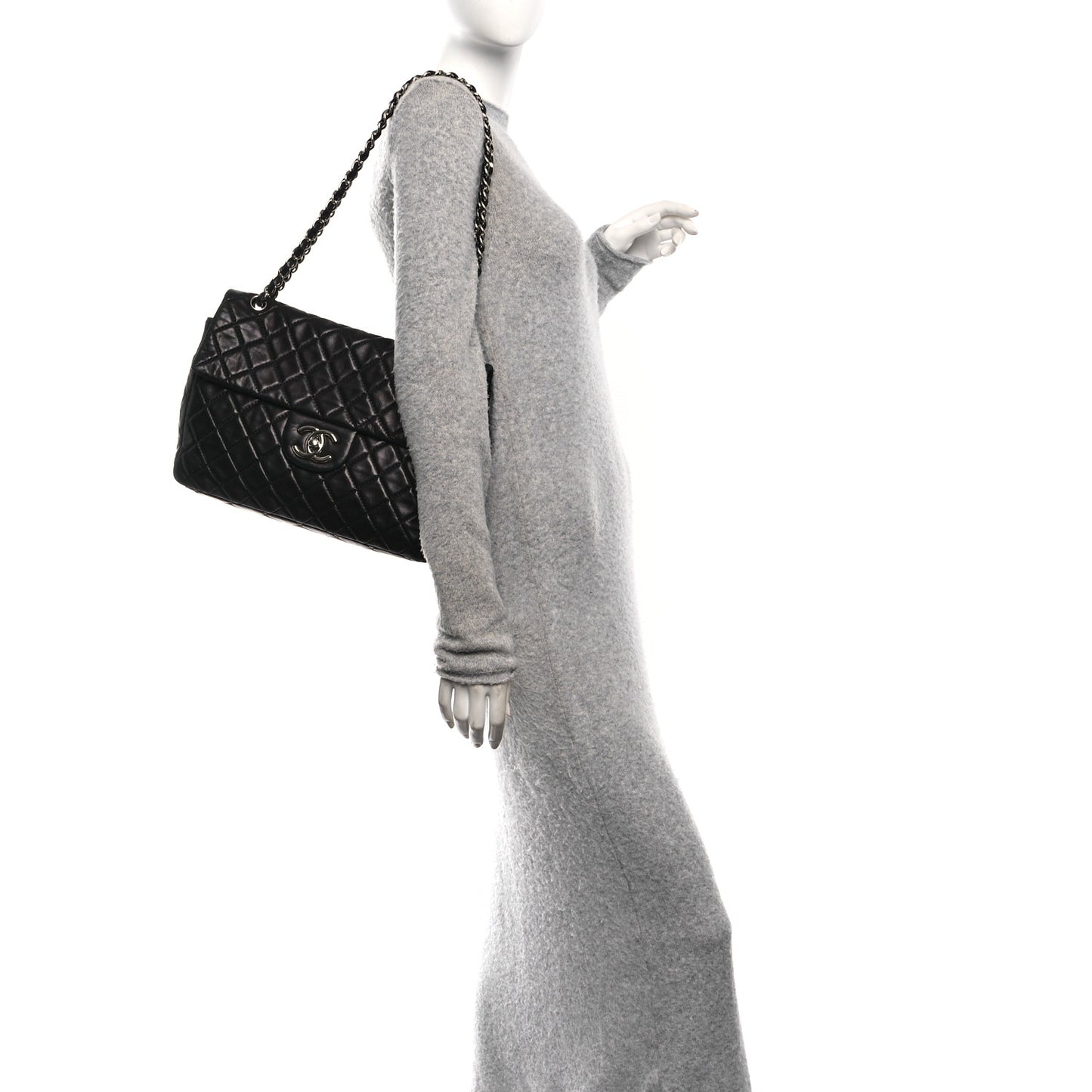 Washed Lambskin Quilted Maxi Single Flap Black