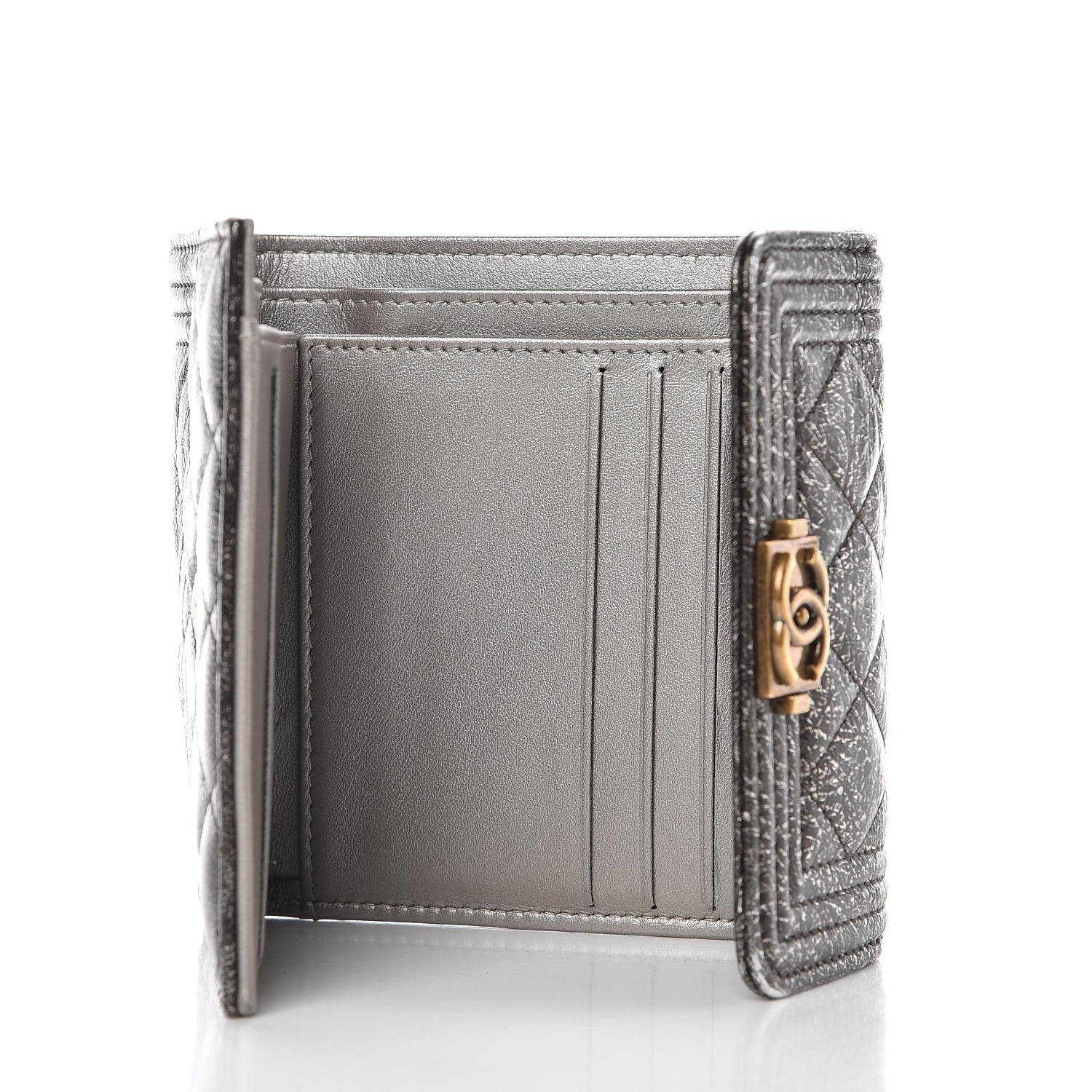 Chanel Cracked Metallic Calfskin Quilted Compact Boy Wallet Black 5 of 9