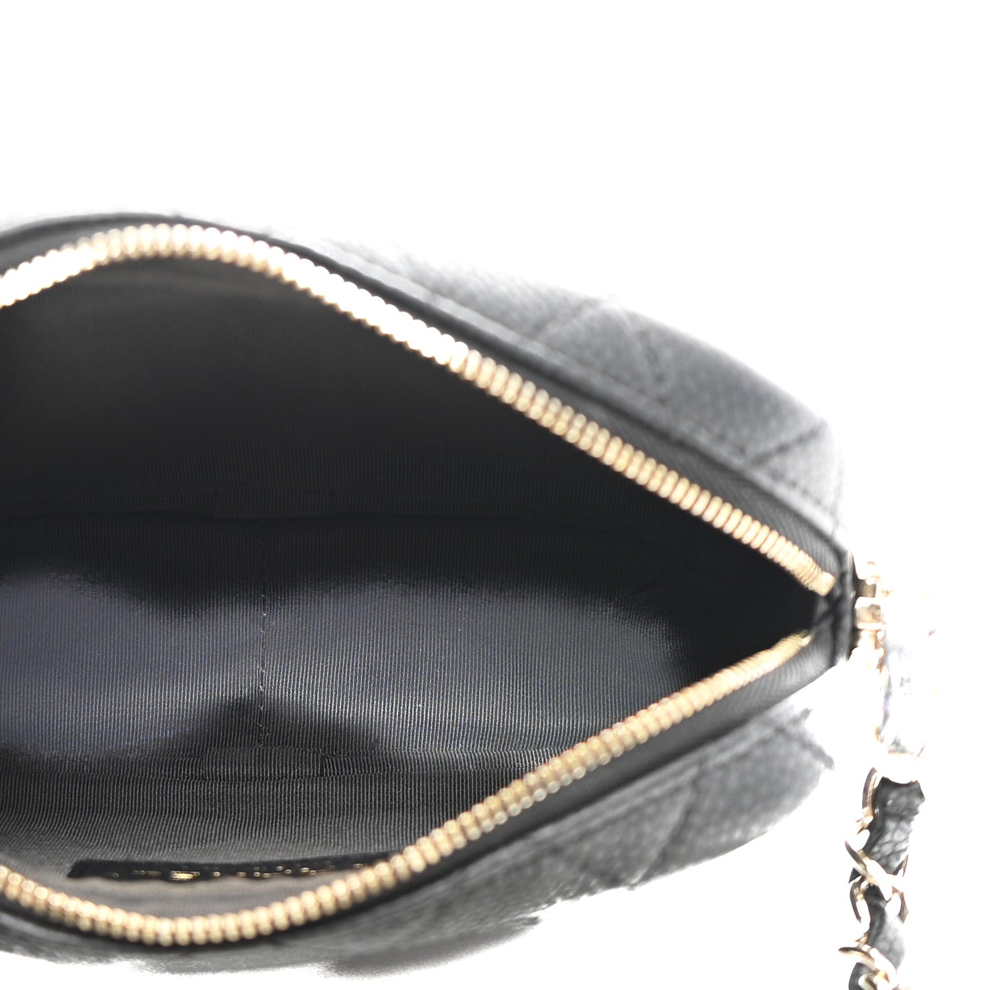 Iridescent Caviar Quilted Mini Coco Tassel Camera Case Black