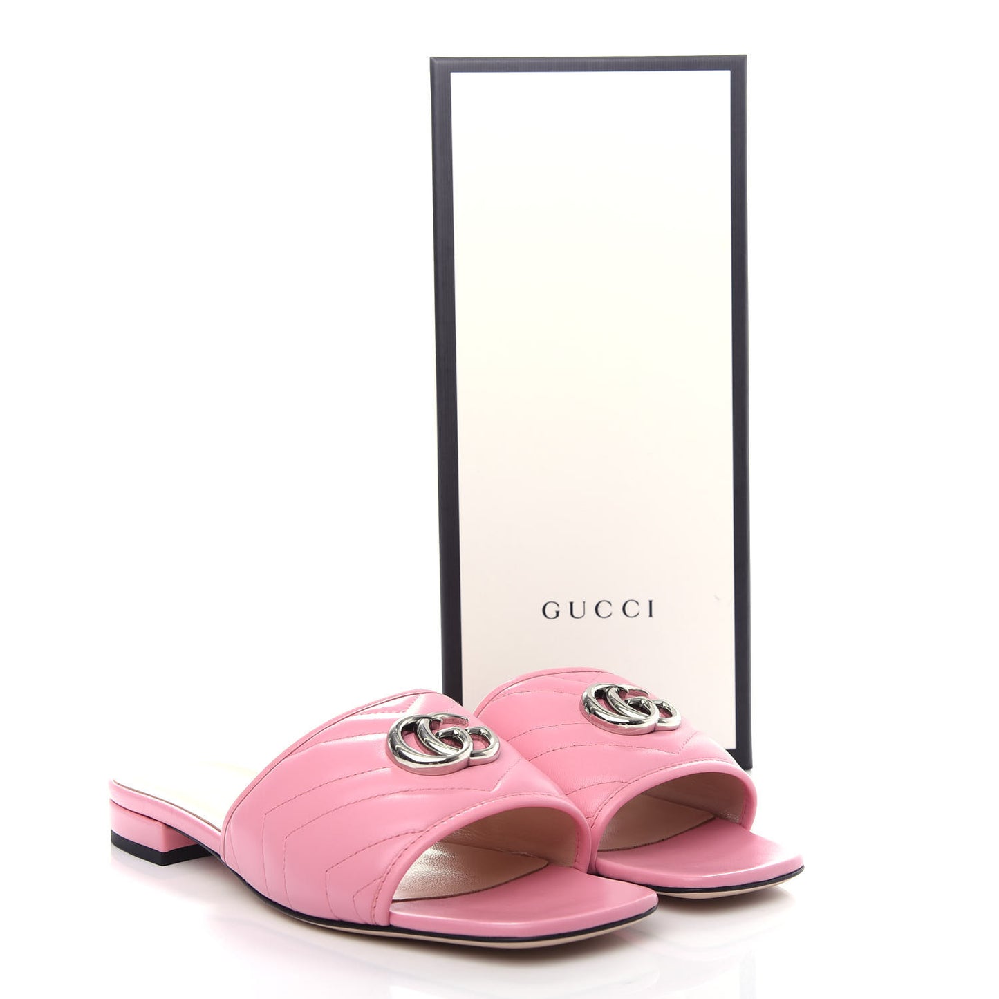 Nappa Matelasse GG Marmont Flat Slide Sandals 39 Wild Rose