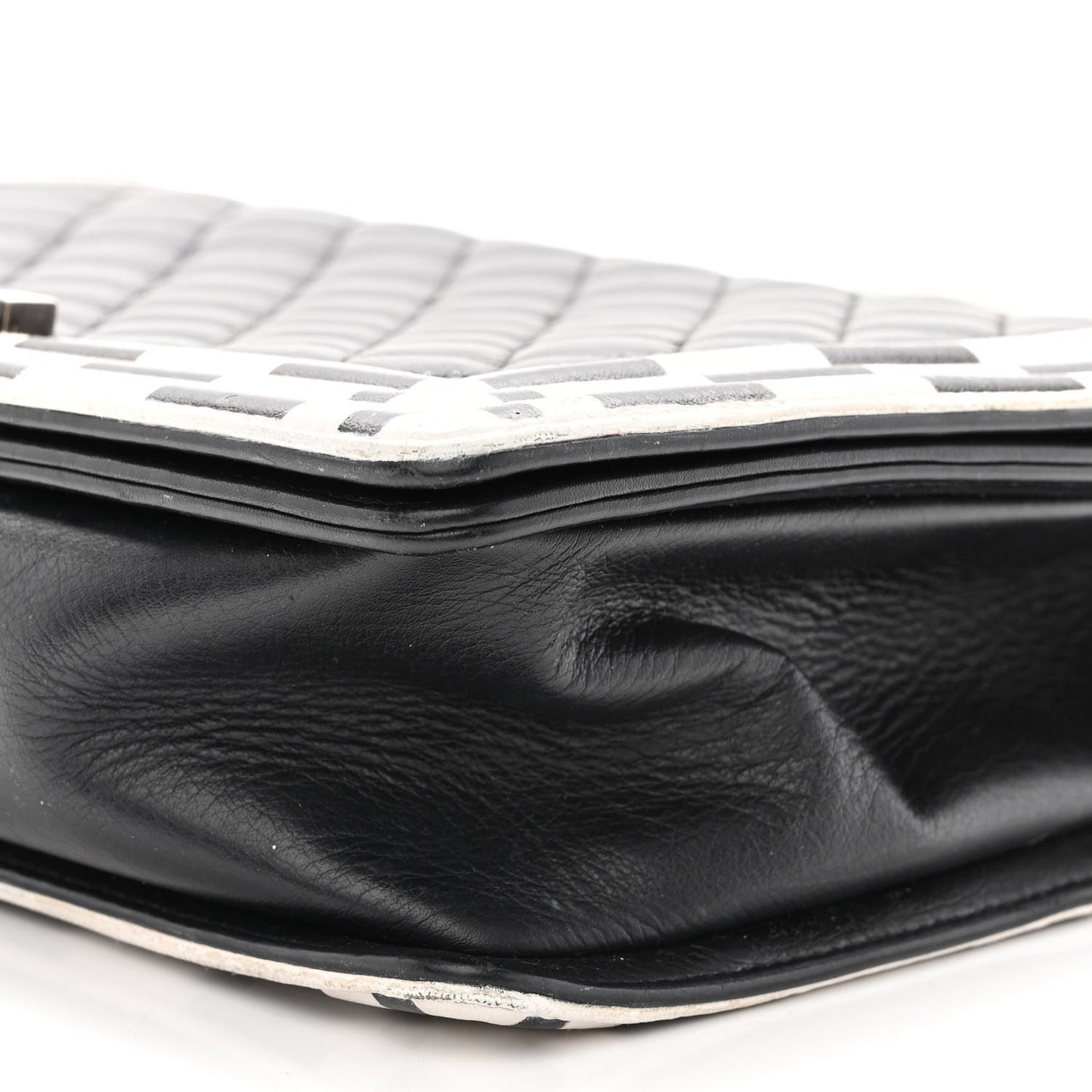 Calfskin Quilted Checkerboard Trim New Medium Boy Flap Black White