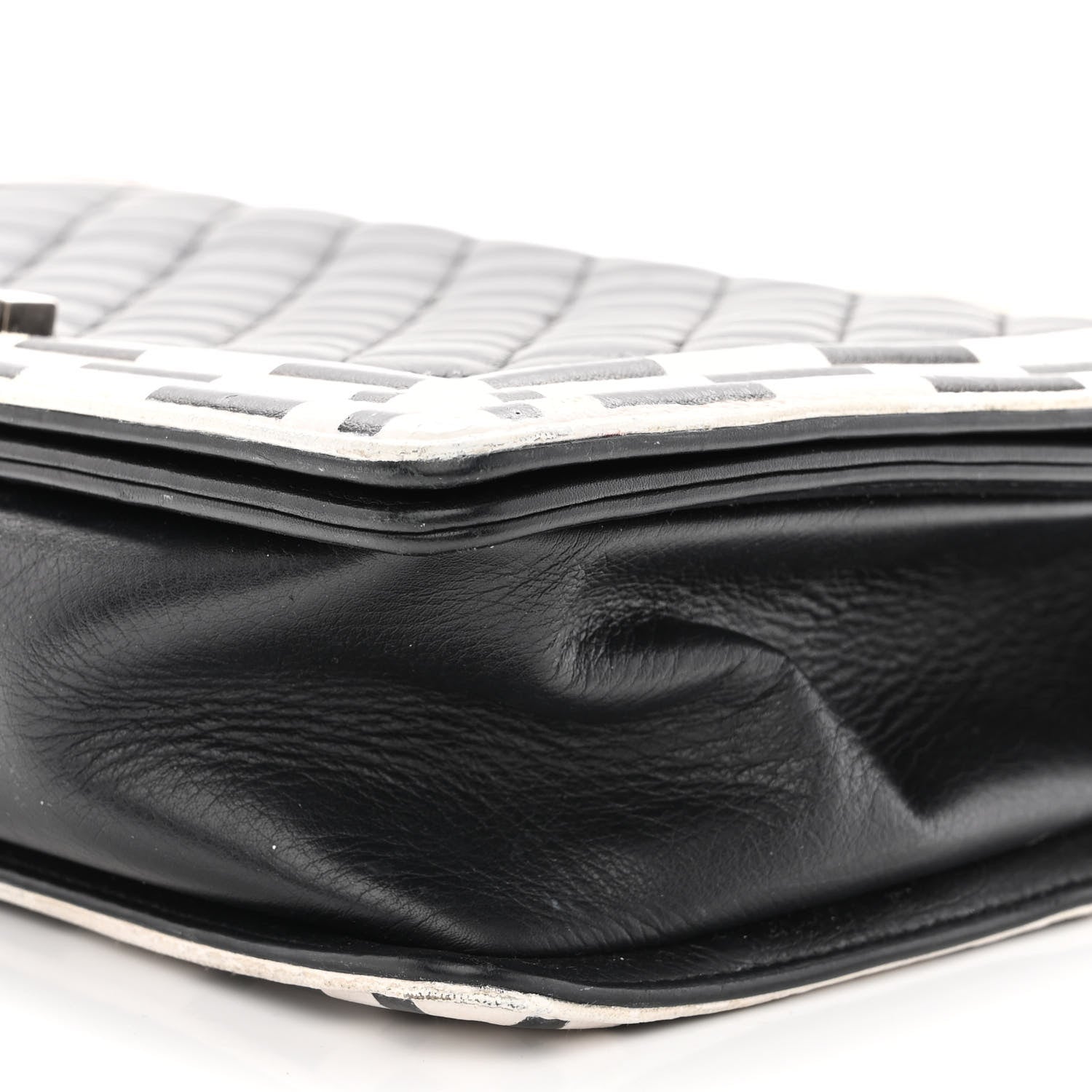 Chanel Calfskin Quilted Checkerboard Trim New Medium Boy Flap Black White 10 of 17
