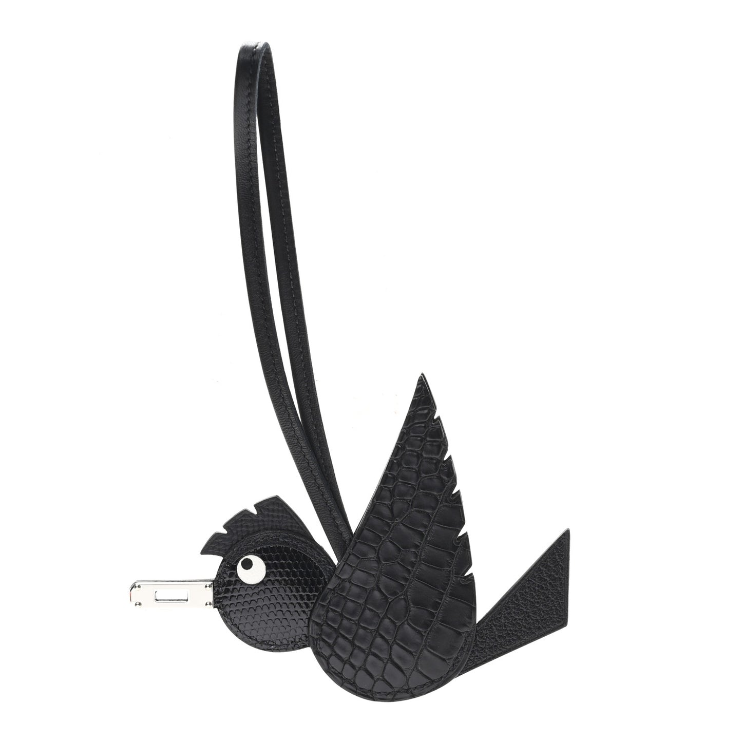 Epsom Chevre Mysore Swift Alligator Lizard Birdy Bag Charm Black