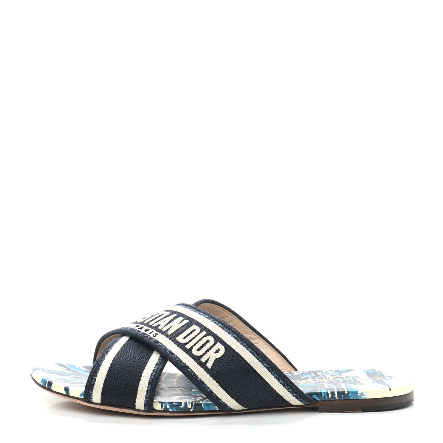 Canvas Palms Embroidered Dway Criss Cross Slide Sandals 38 Indigo Blue