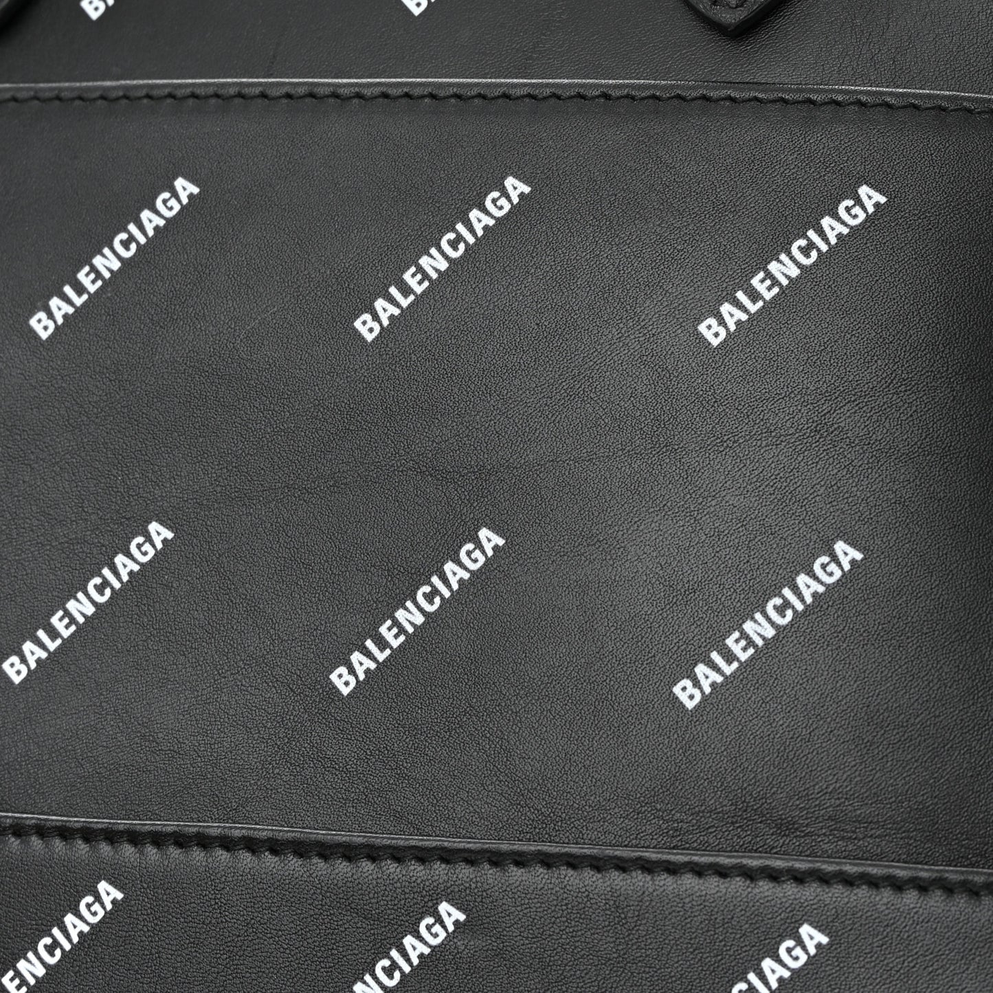 Calfskin Allover Logo S Ville Top Handle Bag Black White