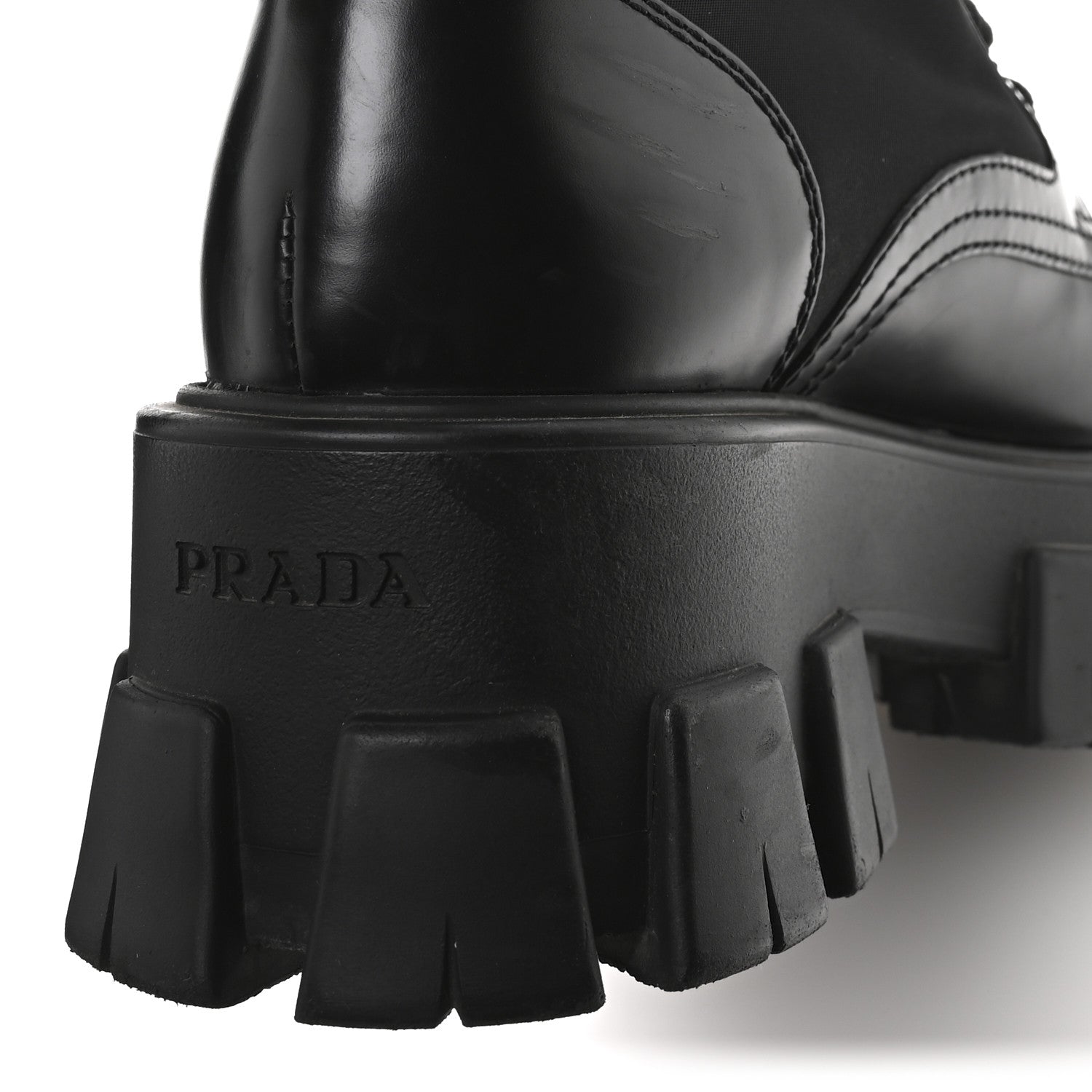 Prada Spazzolato Rois Nylon Metal Triangle Logo Monolith Pouch Pocket 55mm Boots 36.5 Black 8 of 9