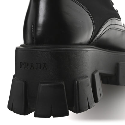 Prada Spazzolato Rois Nylon Metal Triangle Logo Monolith Pouch Pocket 55mm Boots 36.5 Black 8 of 9