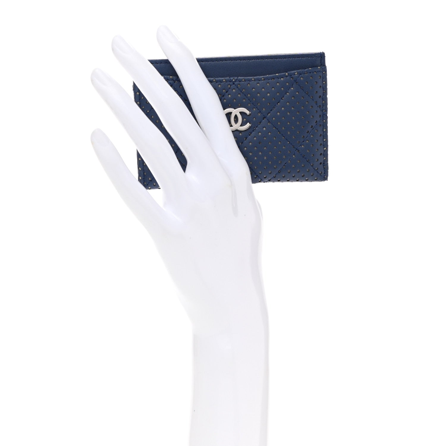 Chanel Perforated Lambskin Quilted Card Holder Blue 2 of 10