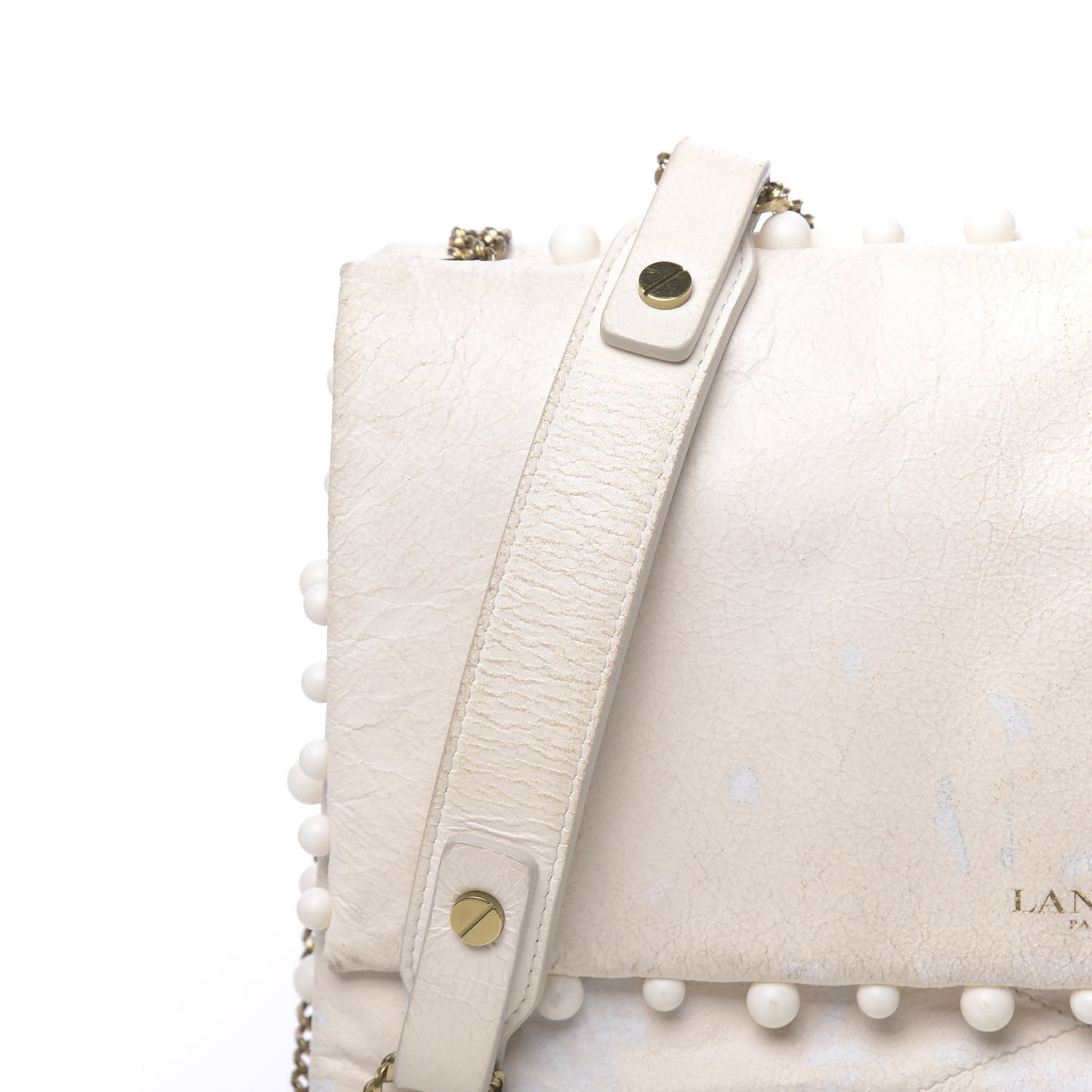 Lambskin Quilted Pearl Medium Sugar Flap Shoulder Bag White
