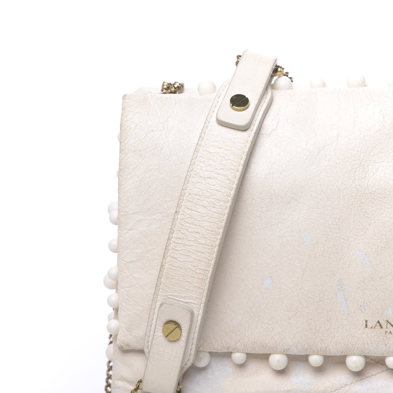 Lanvin Lambskin Quilted Pearl Medium Sugar Flap Shoulder Bag White 20 of 20
