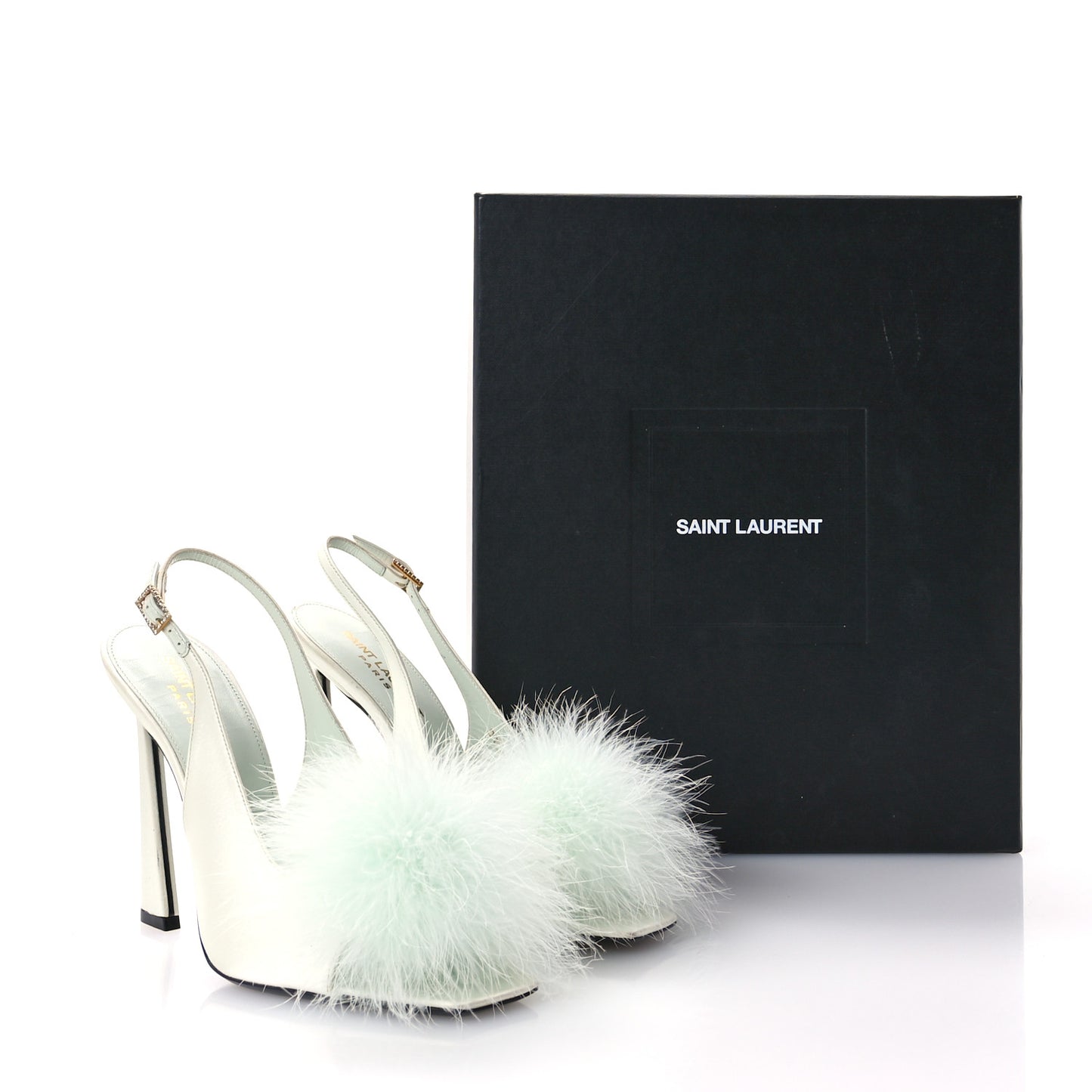 Crepe Satin Blanco Feathered Sandals Slight 38 Green