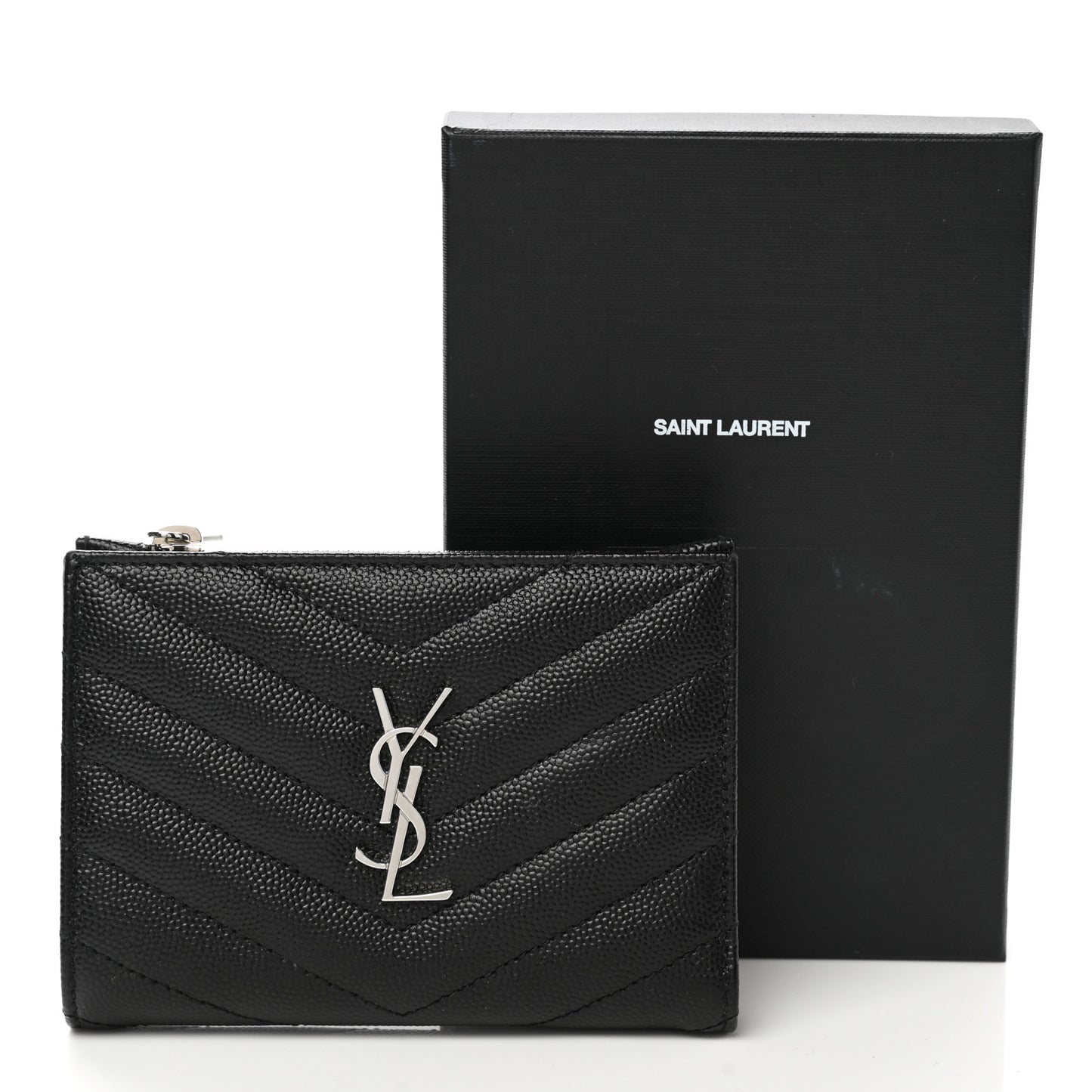 Grain De Poudre Matelasse Chevron Monogram Zipped Two-Part Wallet Black