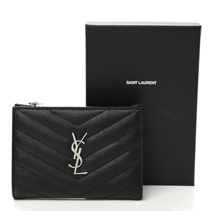 Saint Laurent Grain De Poudre Matelasse Chevron Monogram Zipped Two-Part Wallet Black 8 of 8