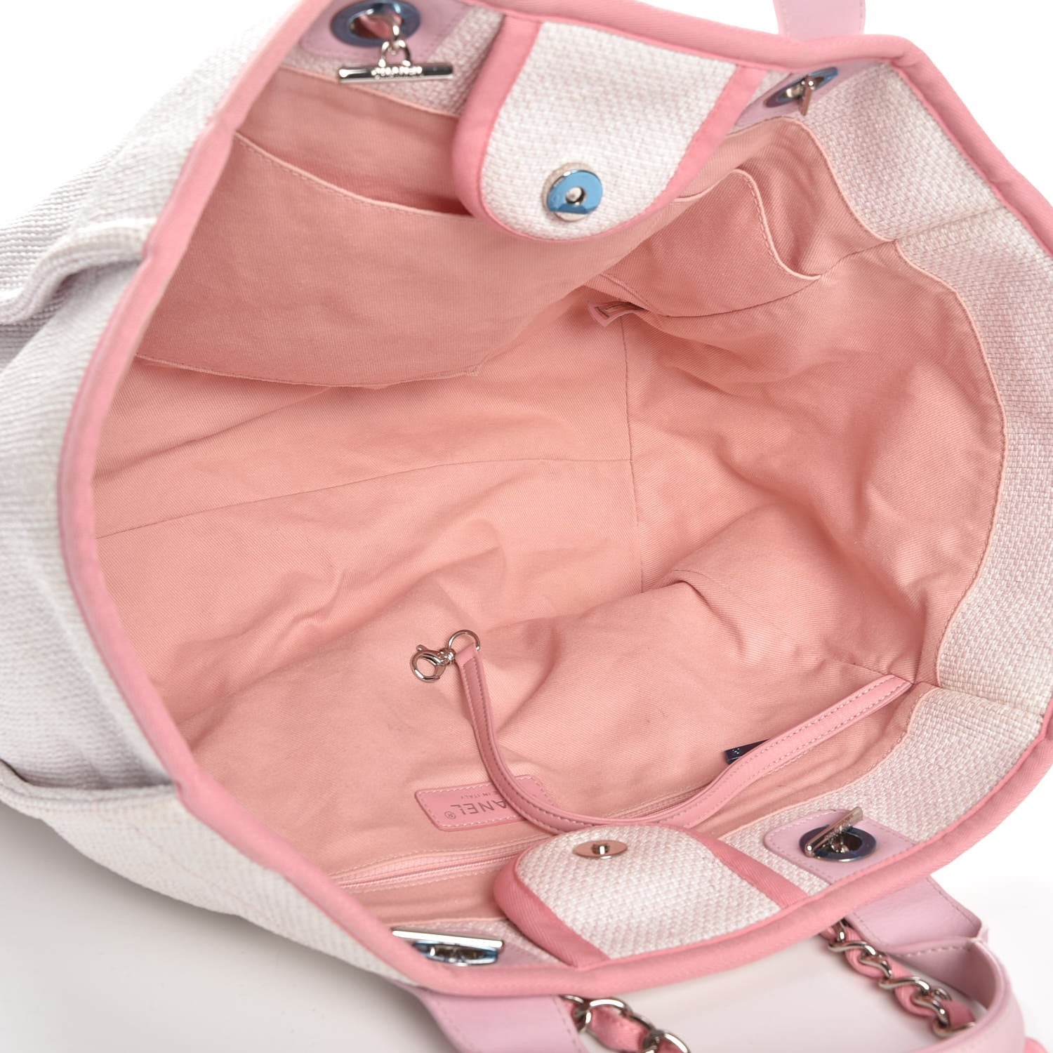 Chanel Canvas Large Deauville Tote White Pink 5 of 10