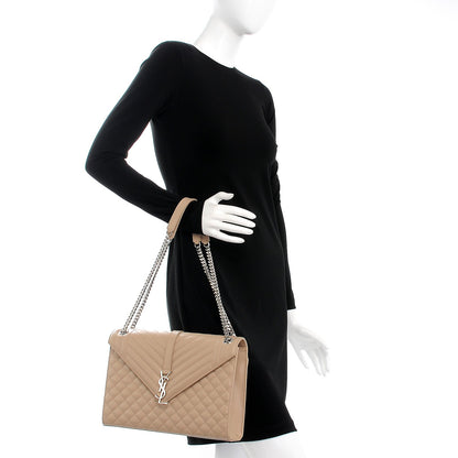 Saint Laurent Grain De Poudre Large Triquilt Monogram Satchel Dark Beige 2 of 7