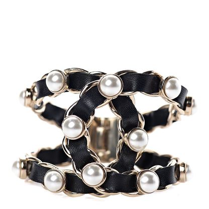 Chanel Lambskin Chain Pearl Bracelet Gold Black 1 of 3