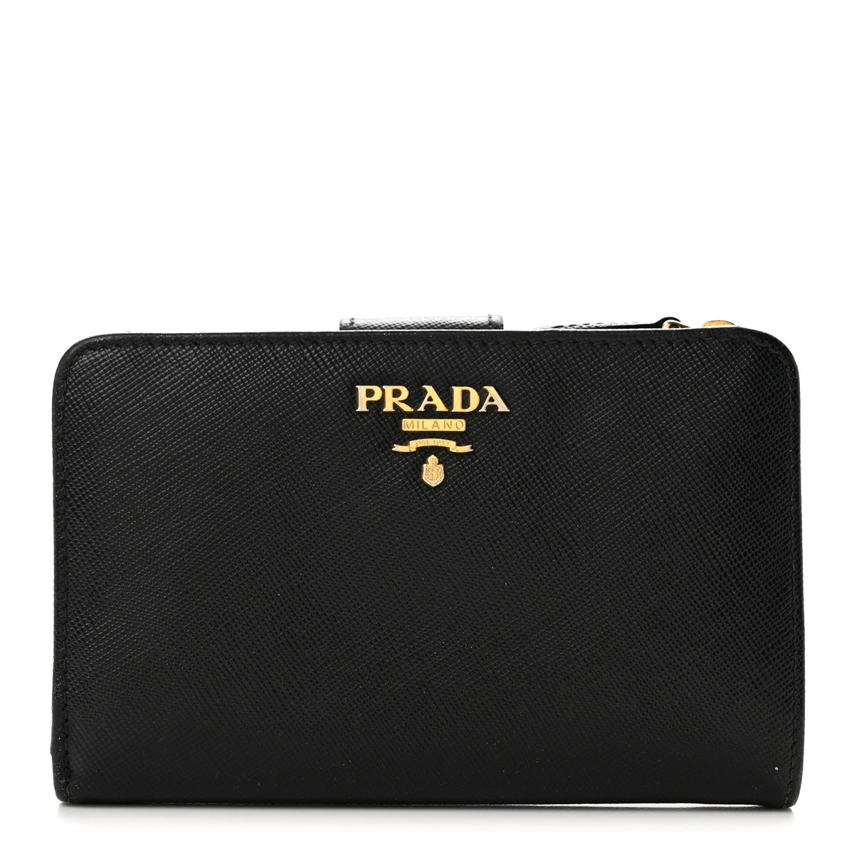 Saffiano Metal Compact Zip Around Wallet Black