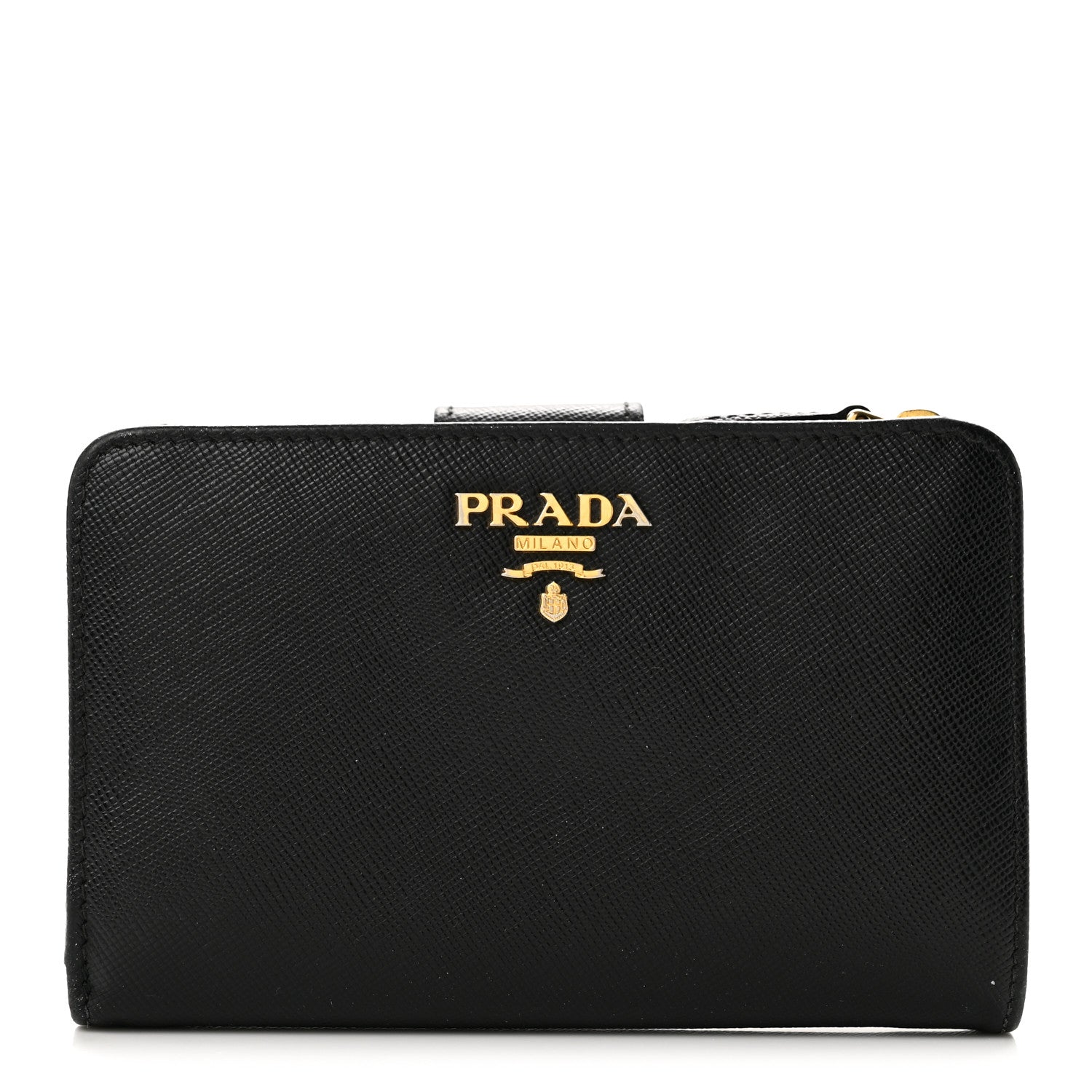 Prada Saffiano Metal Compact Zip Around Wallet Black 1 of 10
