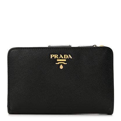 Prada Saffiano Metal Compact Zip Around Wallet Black 1 of 10