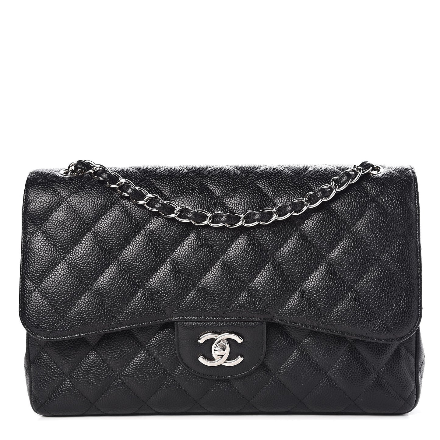 Caviar Quilted Jumbo Double Flap Black